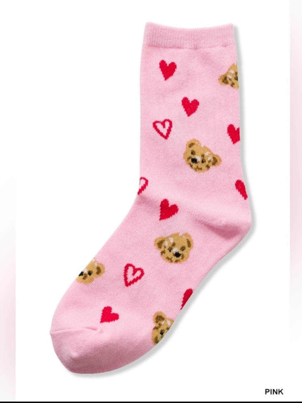 Zenana Outfitters Pink Teddy Bear & Heart Pattern Socks